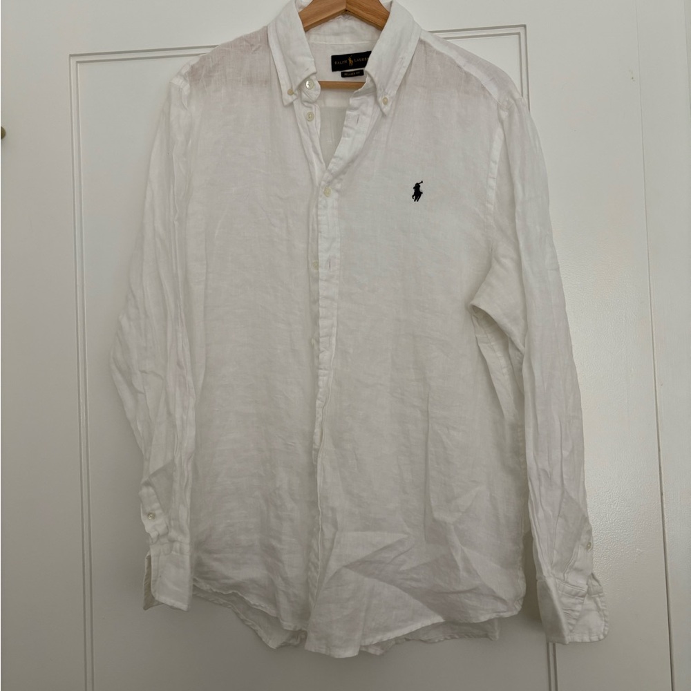 Ralph Lauren White Linen Relaxed Fit Button Down Shirt XL